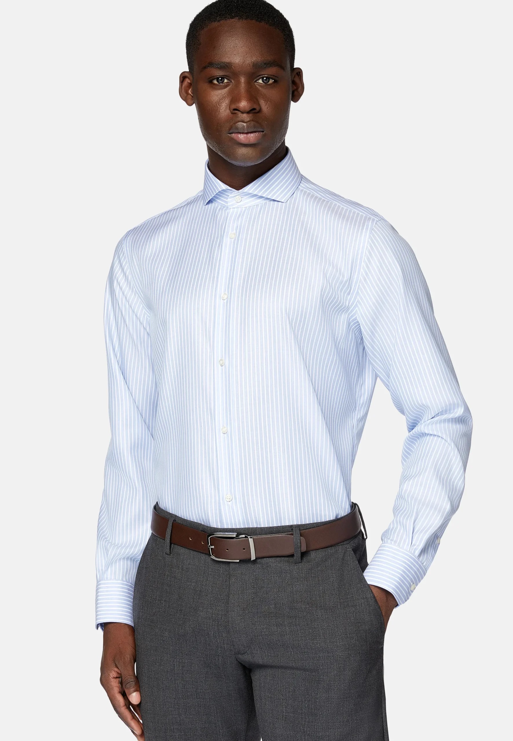 Chemises Habillées-Boggi Milano Chemise Rayée En Coton Dobby Regular Fit Bleu clair