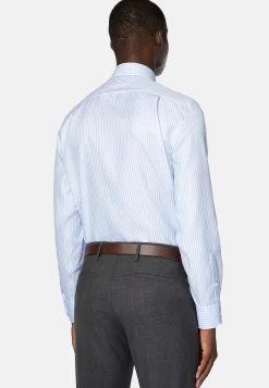 Chemises Habillées-Boggi Milano Chemise Rayée En Coton Dobby Regular Fit Bleu clair