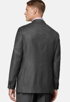 Costumes-Boggi Milano Costume Anthracite À Fines Rayures En Pure Laine Charbon