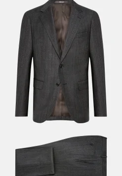Costumes-Boggi Milano Costume Anthracite À Fines Rayures En Pure Laine Charbon