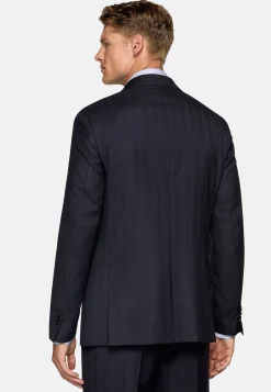 Costumes-Boggi Milano Costume À Fines Rayures En Pure Laine bleu marine