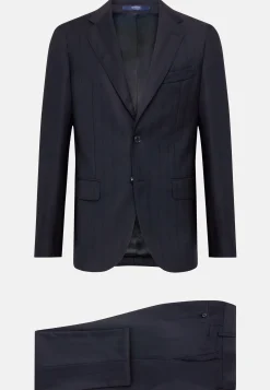 Costumes-Boggi Milano Costume À Fines Rayures En Pure Laine bleu marine