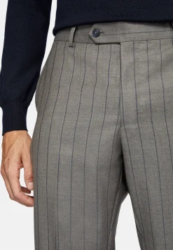 Costumes-Boggi Milano Costume Gris Tourterelle À Fines Rayures En Pure Laine Taupe