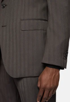 Costumes-Boggi Milano Costume Foncé À Chevrons En Pure Laine Super 130 Marron