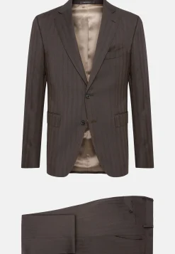 Costumes-Boggi Milano Costume Foncé À Chevrons En Pure Laine Super 130 Marron