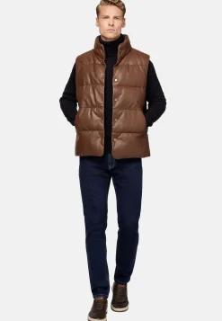 Blousons-Boggi Milano Gilet En Cuir Véritable Rembourré En Plume Marron