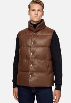 Blousons-Boggi Milano Gilet En Cuir Véritable Rembourré En Plume Marron