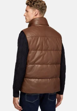 Blousons-Boggi Milano Gilet En Cuir Véritable Rembourré En Plume Marron