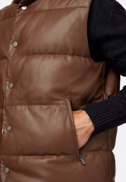 Blousons-Boggi Milano Gilet En Cuir Véritable Rembourré En Plume Marron