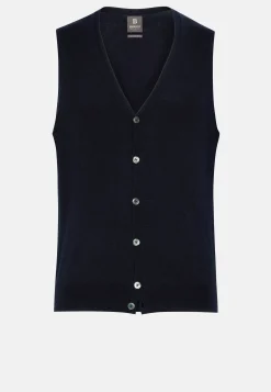 Tricots-Boggi Milano Gilet En Maille Bleu Marine En Laine Mérinos