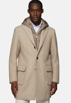 Manteaux-Boggi Milano Manteau Avec Capuche En Laine Mélangée Noisette