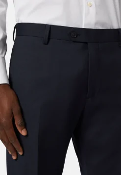 Pantalons-Boggi Milano Pantalon à Micromotif En Laine Extensible bleu marine