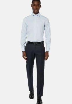 Pantalons-Boggi Milano Pantalon Bleu Marine En Laine Super 130 Regular Fit