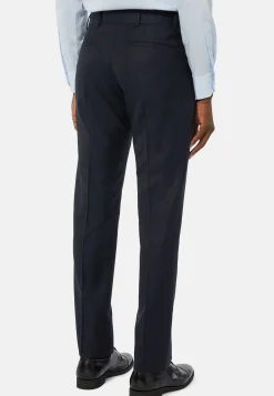 Pantalons-Boggi Milano Pantalon Bleu Marine En Laine Super 130 Regular Fit
