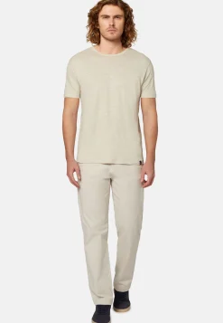Pantalons-Boggi Milano Pantalon En Coton Extensible Crème