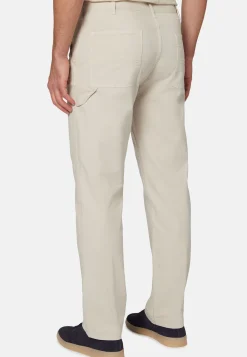 Pantalons-Boggi Milano Pantalon En Coton Extensible Crème