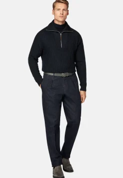 Pantalons-Boggi Milano Pantalon En Denim Extensible Bleu Foncé