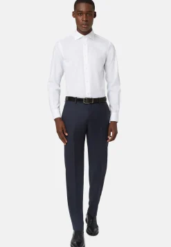 Pantalons-Boggi Milano Pantalon Micro Structurée En Laine bleu marine