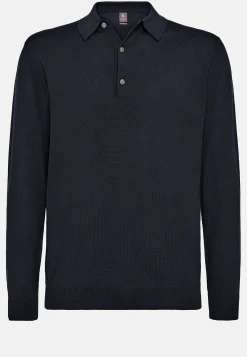 Polos|Tricots-Boggi Milano Polo En Maille Bleu Marine En Laine Mérinos