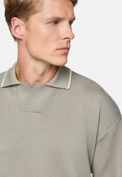 Tricots|Polos-Boggi Milano Polo Taupe En Maille De Coton Bio Et Nylon