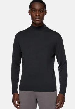 Tricots-Boggi Milano Pull À Col Montant Anthracite En Laine Mérinos Superfine