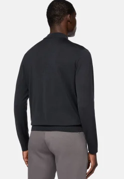 Tricots-Boggi Milano Pull À Col Montant Anthracite En Laine Mérinos Superfine