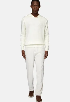 Tricots-Boggi Milano Pull À Capuche Avec Encolure En V En Laine Mérinos Blanc