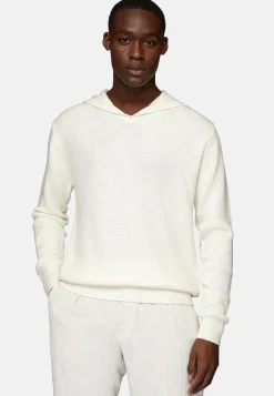 Tricots-Boggi Milano Pull À Capuche Avec Encolure En V En Laine Mérinos Blanc