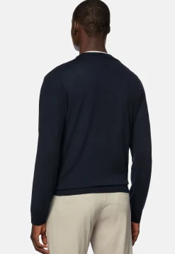 Tricots-Boggi Milano Pull Col Rond En Laine Mérinos Ultrafine bleu marine
