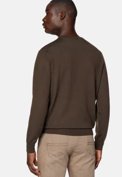 Tricots-Boggi Milano Pull Col Rond Marron En Laine Mérinos