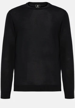 Tricots-Boggi Milano Pull Col Rond Noir En Laine Mérinos Ultra Fine