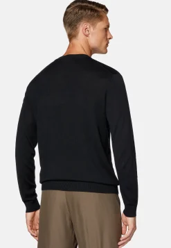 Tricots-Boggi Milano Pull Col Rond Noir En Laine Mérinos Ultra Fine