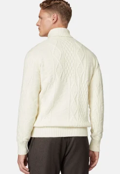 Tricots-Boggi Milano Pull Col Roulé Mélange De Points En Laine Mérinos Blanc