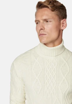 Tricots-Boggi Milano Pull Col Roulé Mélange De Points En Laine Mérinos Blanc