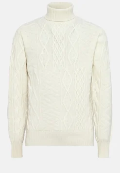 Tricots-Boggi Milano Pull Col Roulé Mélange De Points En Laine Mérinos Blanc