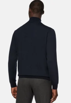 Tricots-Boggi Milano Pull Col Roulé En Laine Mérinos bleu marine
