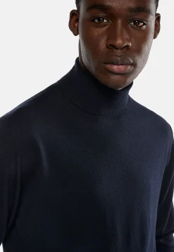 Tricots-Boggi Milano Pull Col Roulé En Laine Mérinos bleu marine
