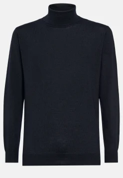 Tricots-Boggi Milano Pull Col Roulé En Laine Mérinos bleu marine