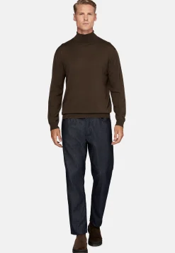 Tricots-Boggi Milano Pull Col Roulé Marron En Laine Mérinos