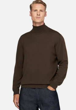 Tricots-Boggi Milano Pull Col Roulé Marron En Laine Mérinos