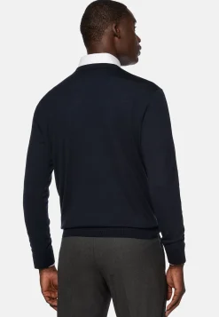 Tricots-Boggi Milano Pull Col V En Laine Mérinos bleu marine