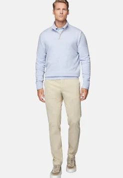 Tricots-Boggi Milano Pull Demi Zip Bleu Clair En Laine Cachemire