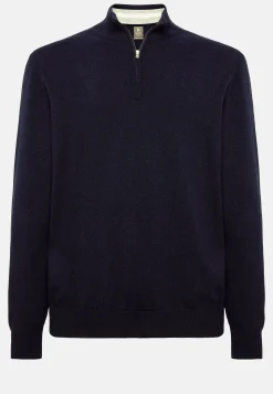 Tricots-Boggi Milano Pull Demi Zip Bleu Marine En Cachemire Mélangé
