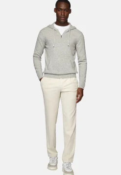 Tricots-Boggi Milano Pull Demi-Zip Avec Capuche En Cachemire Gris