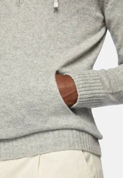 Tricots-Boggi Milano Pull Demi-Zip Avec Capuche En Cachemire Gris