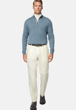 Tricots-Boggi Milano Pull Demi-Zip Indigo En Cachemire