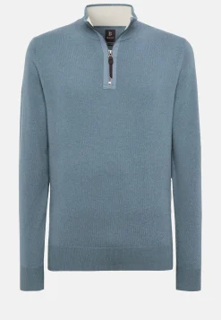 Tricots-Boggi Milano Pull Demi-Zip Indigo En Cachemire