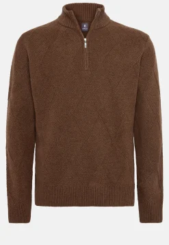 Tricots-Boggi Milano Pull Demi-Zip Noisette En Laine Nylon