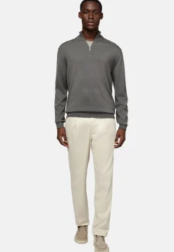 Tricots-Boggi Milano Pull Demi-Zip Vert En Laine Mérinos