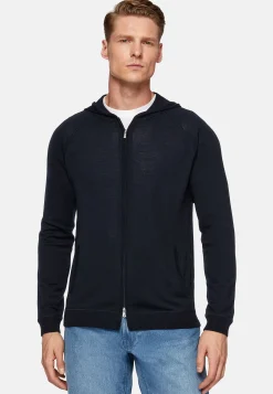 Tricots-Boggi Milano Pull Full Zip À Capuche En Laine Mérinos bleu marine